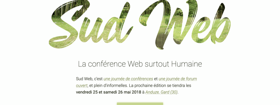 Capture d'écran du site de la conférence Sud Web 2018